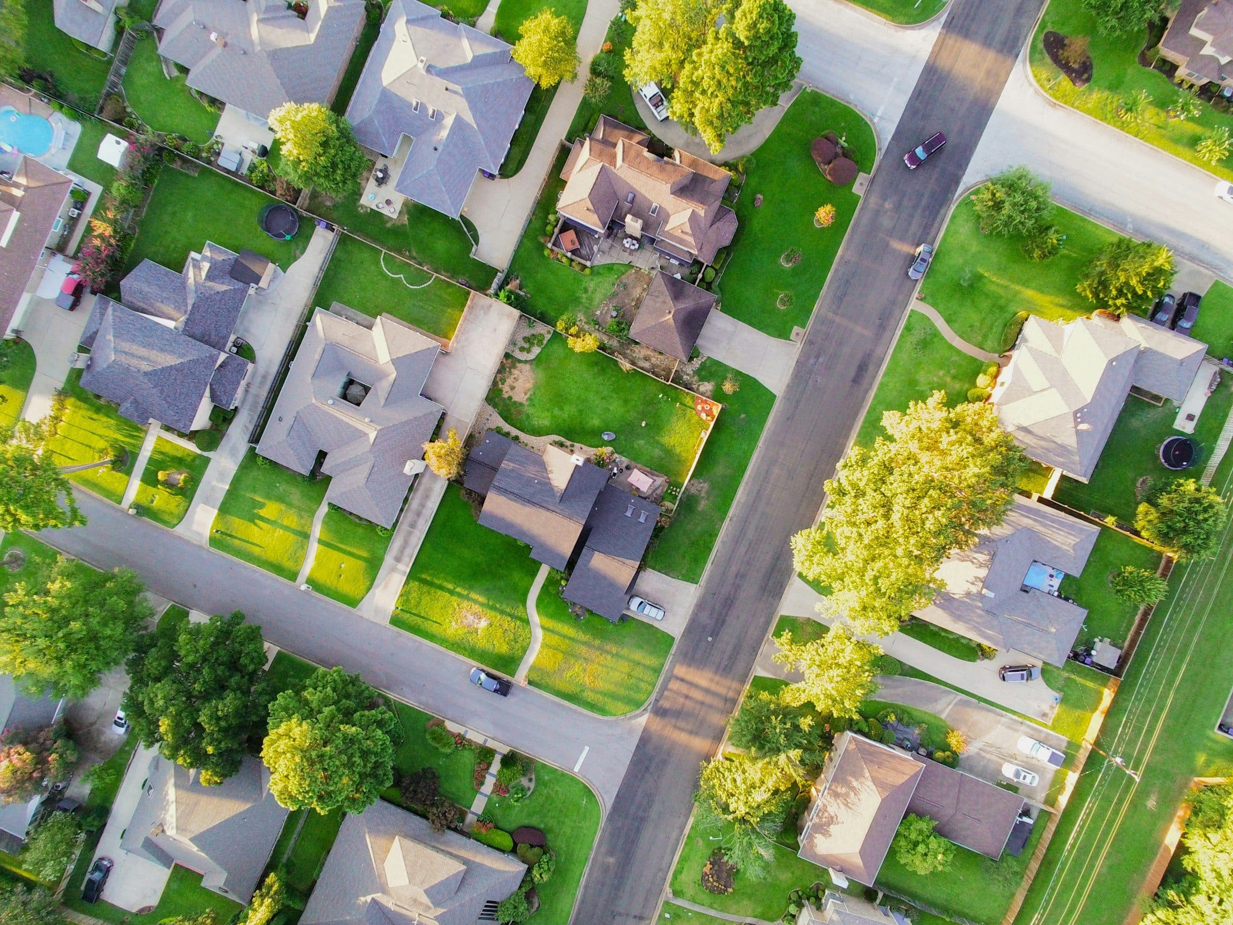 American residential neighborhood from above